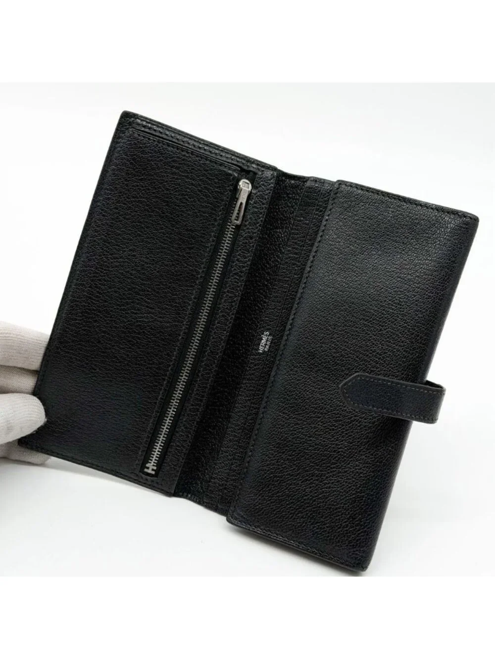 Hermes Bearn Dupri Chevre Trifold Wallet Black